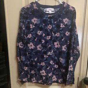 Floral Print Sweatshirt - Navy and Pink with Kangaroo Pocket